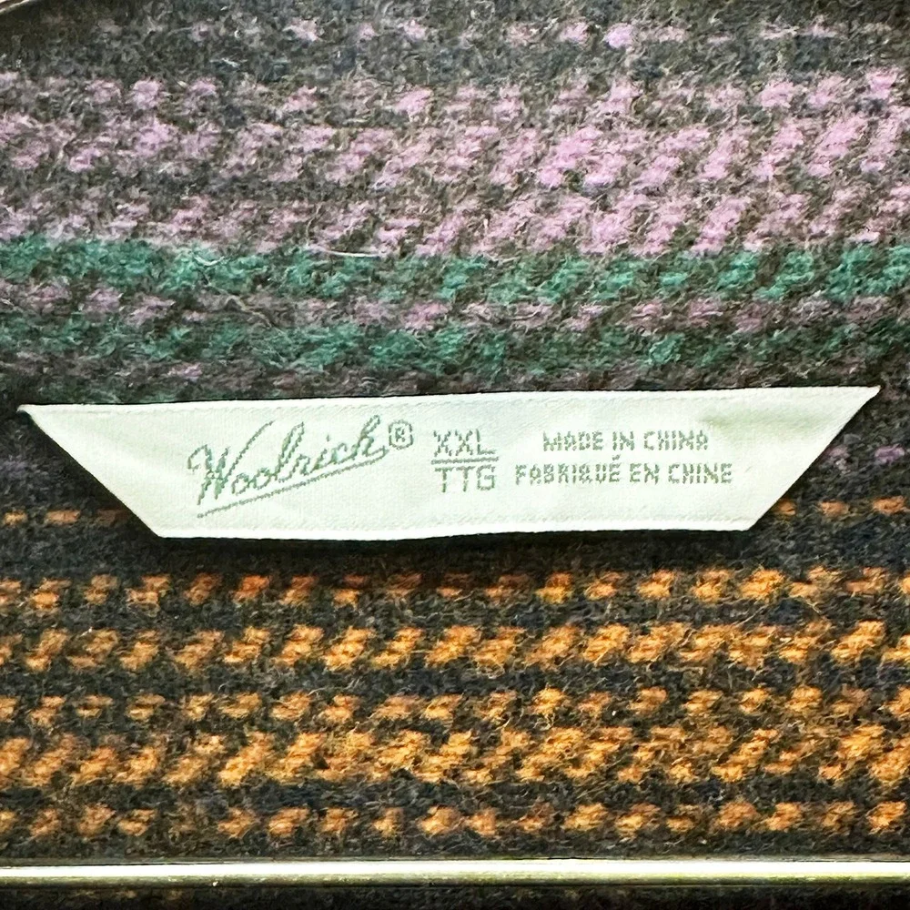 WOOLRICH Wool‎ Blend Full Zip Striped Blanket Coat • XXL • purple green orange